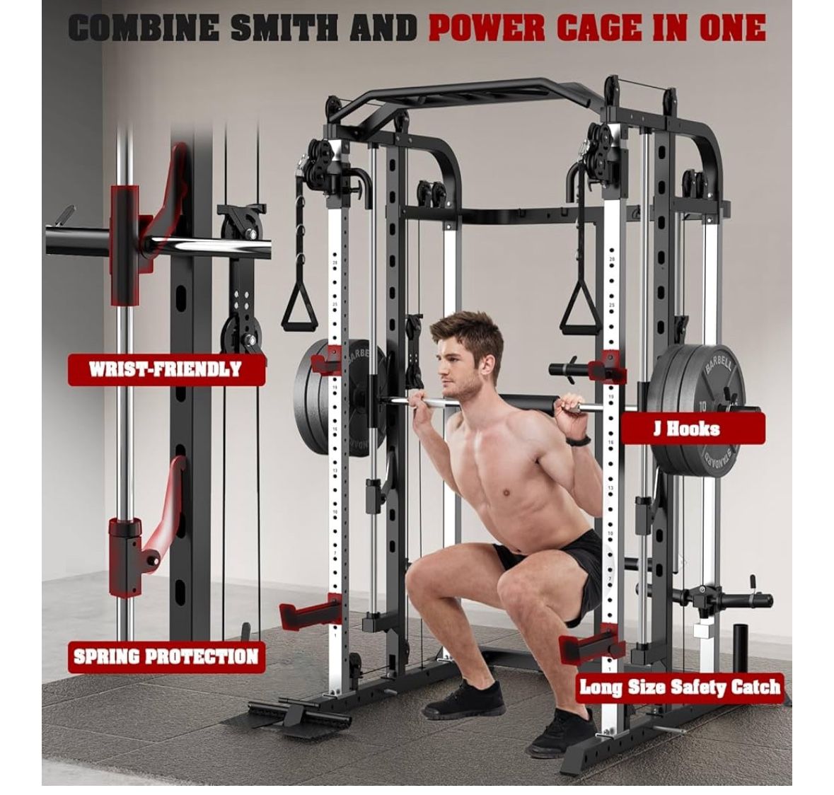 Home Gym Machine, Powert Cage , Bar And Cable Pulley Workout System