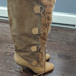 DKNY Tan Leather And Suede Boots - Size 9