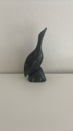 Vintage 70s Heavy Soapstone Bird Sculpture Statue Door Stop Signed Dated