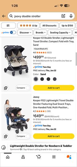 Joovy Double stroller, adjustable backrest, fully reclines.