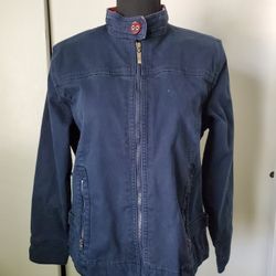 CBK Sports Women's Blue Jean Jacket With Pink Designs Size: Small Jacket  Coat