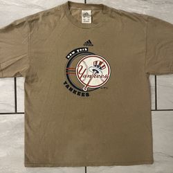 Vintage Y2K 2006 MLB New York Yankees Adidas Logo Tan Khaki Shirt Size Large