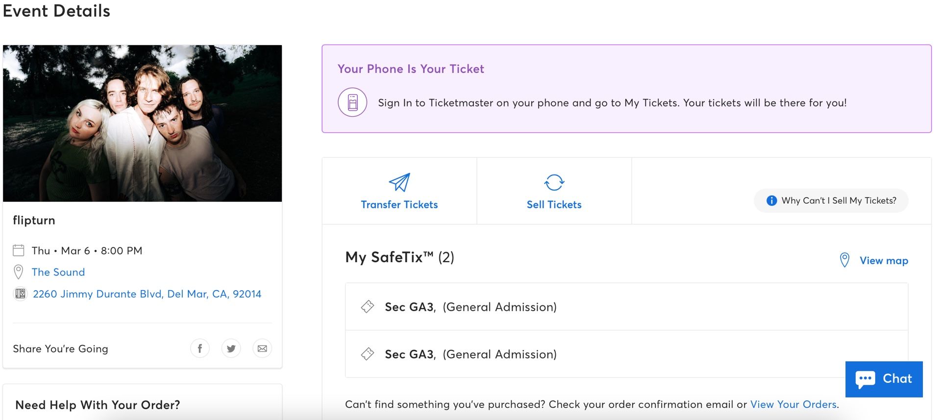 2 Tickets To Flipturn in Concert March 6th (Del Mar, CA)