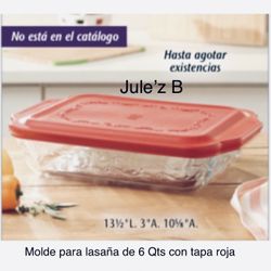 Molde Para Lasaña De 6 Qts Con Tapa Roja Nuevo En Su Caja 