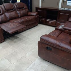 *Living Room Special*---Santiago Mature Brown Leather Reclining 3 Piece Sets---Delivery And Easy Financing Available👌
