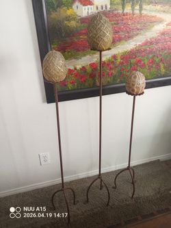 3 Tall Candle Holders With New Egg Shaped Candles