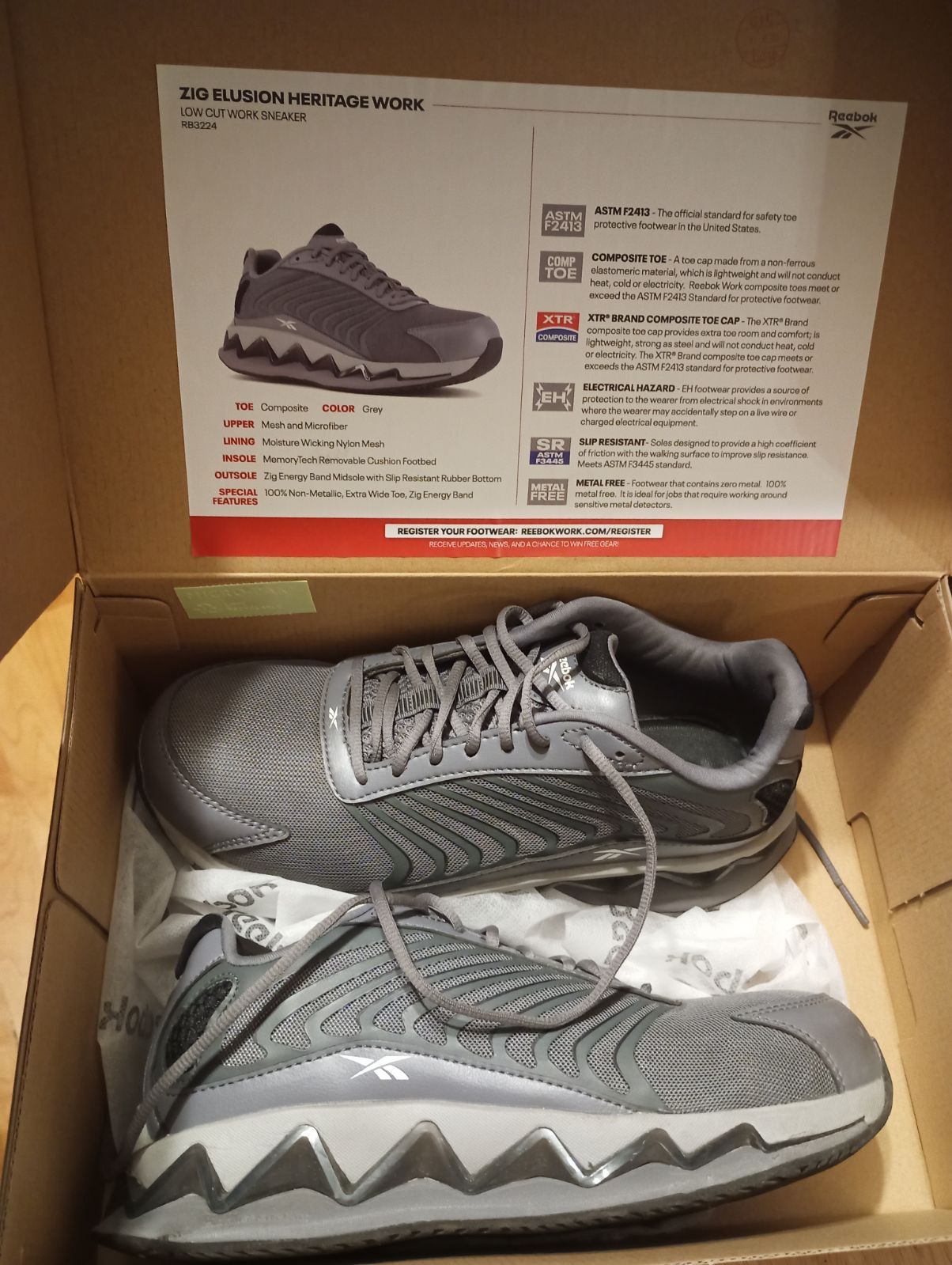 REEBOK MEN ZIG ELUSION COMPOSITE TOE SIZE 8