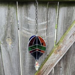 Vintage Stained / Colored Glass Hot Air Balloon with Basket Sun Catcher