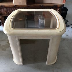 Mid Century Marbled Wood Side Table Glass Top