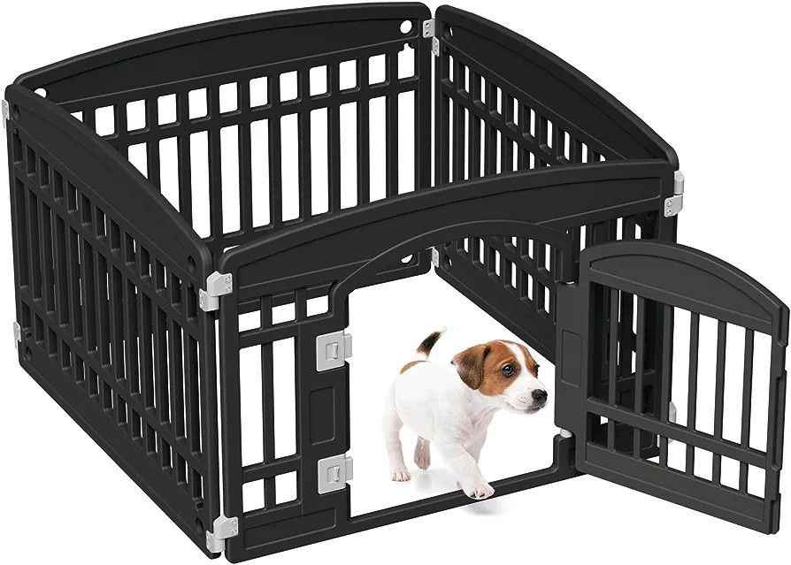 Dogs Heavy Plastic Puppy Exercise Pen Small Pets Fence Puppies Folding Cage 4 Panels for Puppies and Small Dogs House Black (33.5x33.5 Inches)
