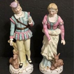 Two Vintage Hand Painted Shafford China Colonial Victorian Figurines Sculptures