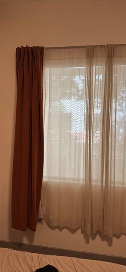 Rust Velvet Black Out Curtains and Cream Sheer Curtain Set