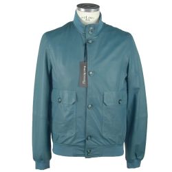 Emilio Romanelli ELEGANT PETROL BLUE LEATHER JACKET SKU EM-972