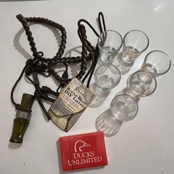 Ducks Unlimited brand Duck Call, Lanyard, shot glasses & playing cards