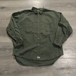 Vintage Levi’s Men’s Red Tab Olive Green Twill Button Up Longsleeve Shirt