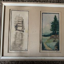 Vintage 1928 Original Watercolors 2 in 1 Frame by Hakins