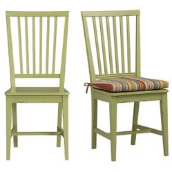 Crate & Barrel Village Foglie Green Dinning Chairs with Stripe Cushion | Set of 2 | Made in Italy