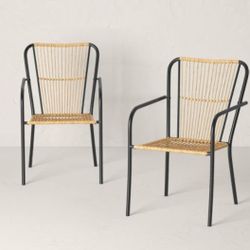 2pc Nolina Outdoor Patio Chairs Furniture Rattan Metal Frame Backyard Arm Accent Black Opalhouse Jungalow Decor Target