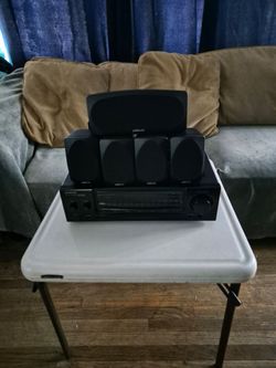 POLK AUDIO RM600BD BLACK SATELLITE 4 SURROND AND 1 CENTER SPEAKER AND VINTAGE KENWOOD KR-A 5060 AM/FM STEREO RECEIVER 100 WATTS FOR CHANEL