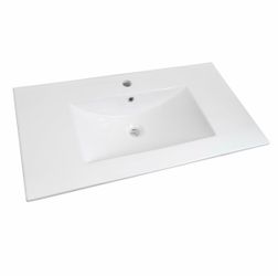 36" Undermount Bathroom Sink, White Rectangular Ceramic Vanity Sink Top with Overflow, Porcelain Under Counter Lavatory Vanity Sink for Small Bathroom