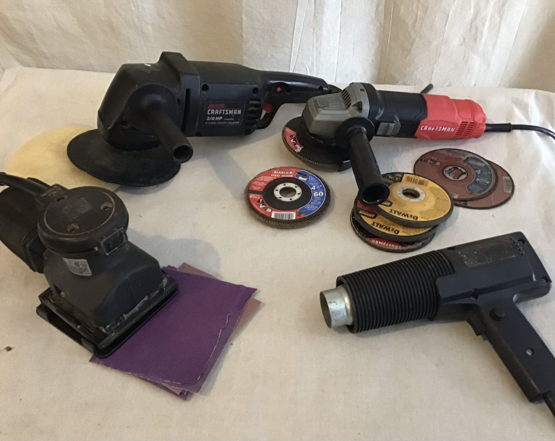 Power Tool Bundle - Palm Sander, Heat gun, 6” Sander Polisher, Angle Grinder