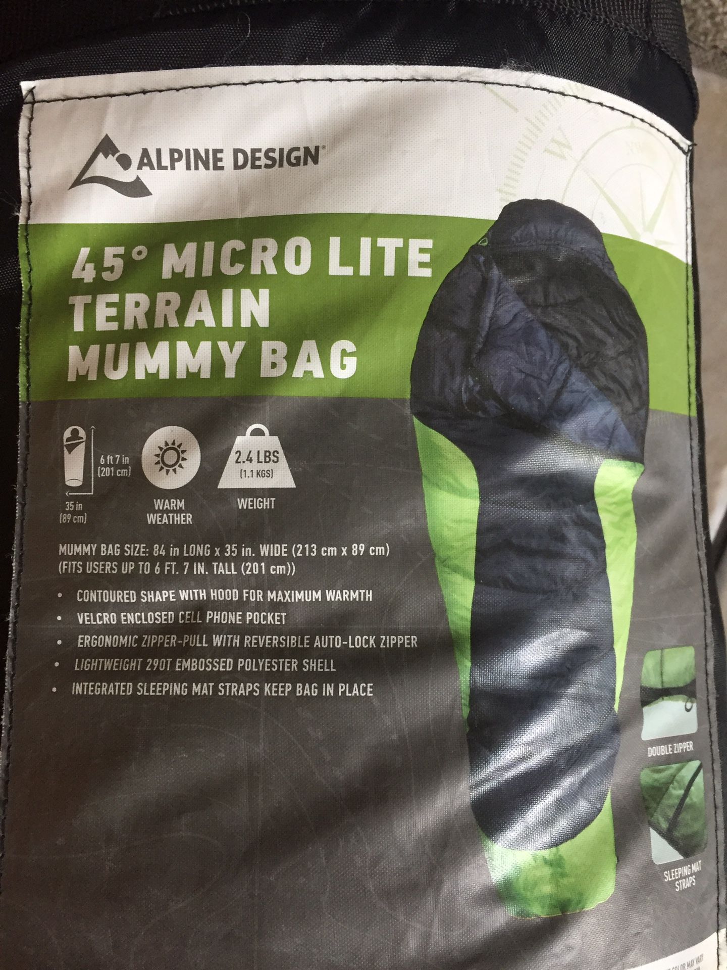 Alpine design 45° micro light sleeping bag