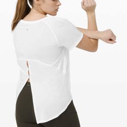 LULULEMON Womens White Open Up Tie Back Flowy Athletic Workout Short Sleeve Tee