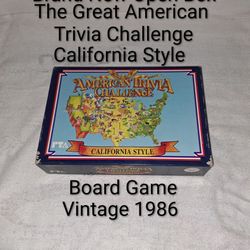 Brand New Open Box Vintage 1986 The Great American Trivia Challenge California Style Board Game