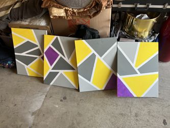 Art Work Canvases Purple Yellow & Grey