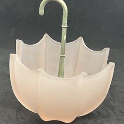 Vintage 1950’s Fenton Frosted Glass Umbrella Trinket Candy Dish Pink Satin Glass