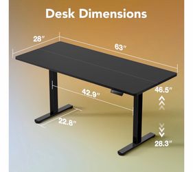 63x28 Inch Electric Standing Desk, Height Adjustable, Black 176 Lbs Capacity, Smooth Home Office Desk, 4 Memory Presets & Headphone Hooks, 28.3–46.5 I