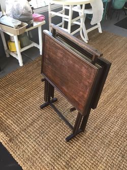 Vintage  Folding Tables  Set Of 2  . Not Heavy Teak Wood
