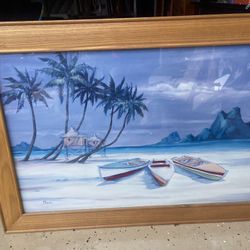 Large Artwork Tropical, Wood Frame 