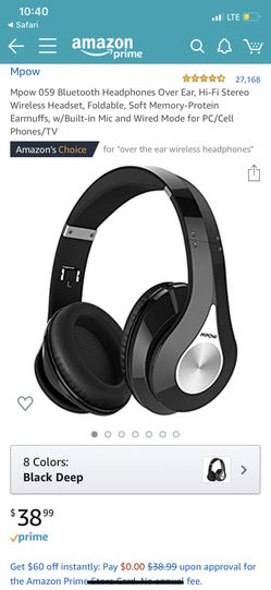 MPOW 059 Bluetooth Headphones Over Ear, Hi-Fi Stereo Wireless Headset, Foldable, Soft Memory-Protein Earmuffs, w/Built-in Mic Wired Mode PC/Cell Phon
