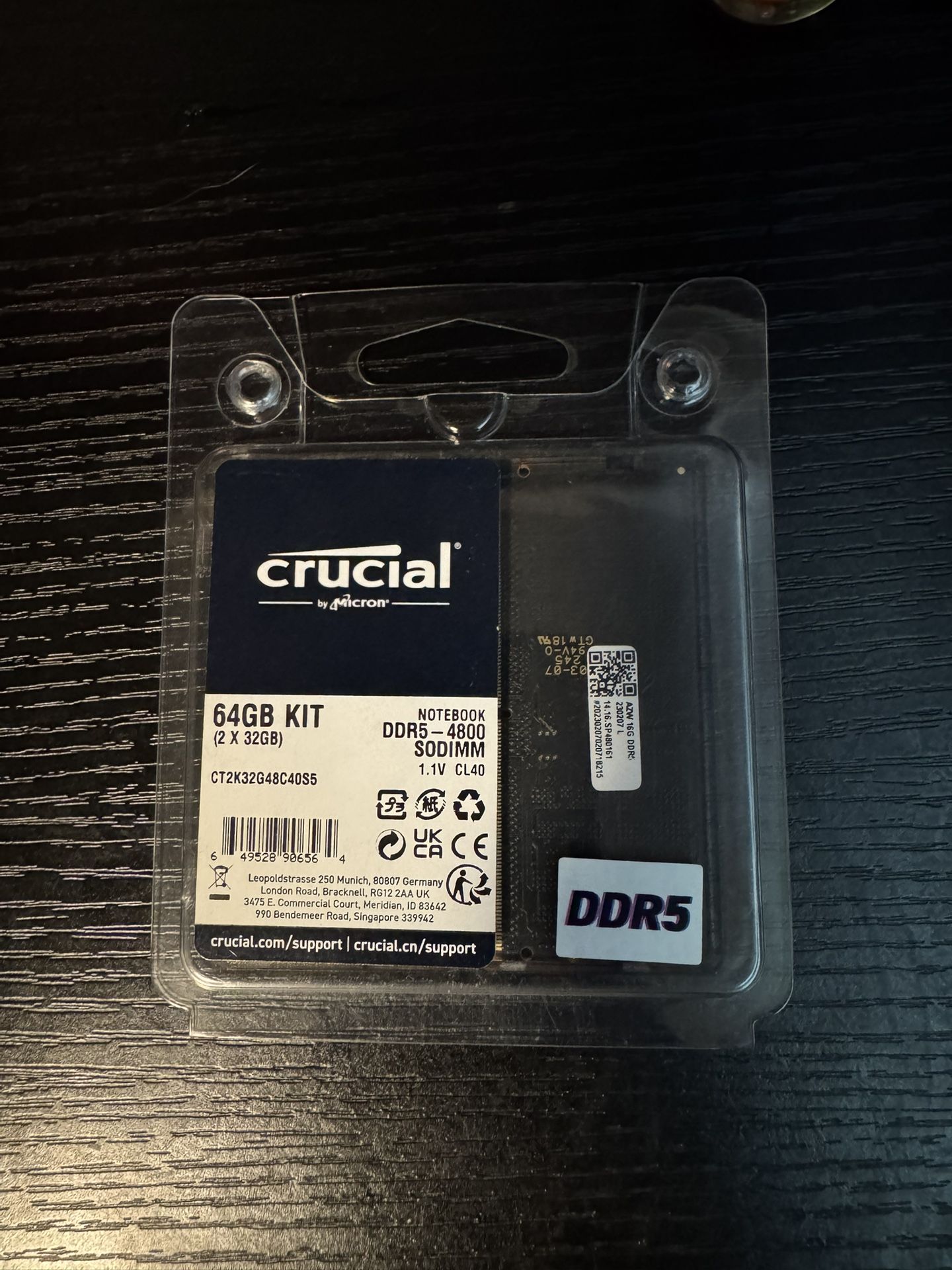 Crucial 32GB DDR5 RAM Kit (2x16GB), 4800MHz CL40 Laptop Memory - SODIMM 262-Pin