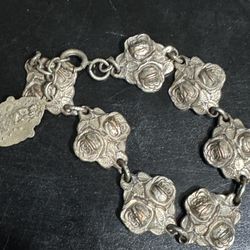 Rare Religious Rose And Saint Bracelet 