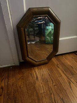 Vintage oval Octagon beveled oak mirror 6” x 22”  7lbs