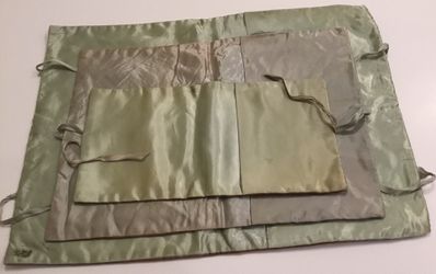 3 Beautiful Vintage Herbary Gardens Green W/stripe Hosiery/Jewelry Bags