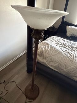 Vintage Torchiere Floor Lamp with Glass Shade