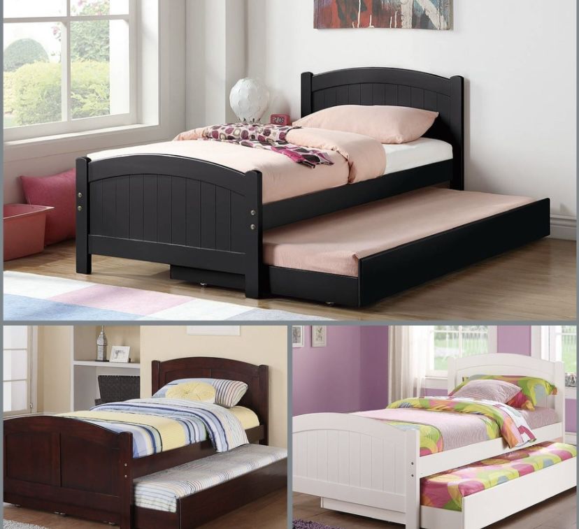Twin Twin Black Trundle Bed With Ortho Matres!