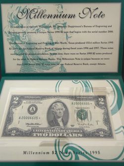 BEP Commemorative $2 Millenium Star Note with Holder