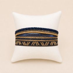 HiPANEMA Navy Blue Multi-Strand Magnetic Cuff Bracelet – Gold Tone