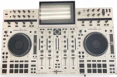 White Denon DJ PRIME 4 DJ Controller + Case, Clear Cover & Power Cable
