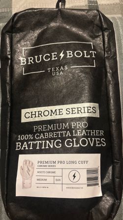 NEW Bruce Bolt Chrome Series Premium Pro Long Cuff Batting Gloves - Medium