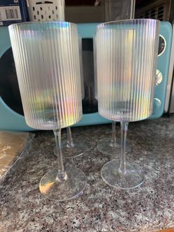 Iridescent Ribbed Wine Glasses Set of 4
