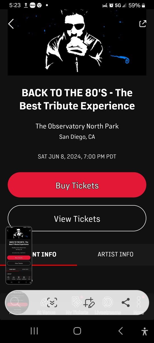 4 TIXS 80"s TRUIBUTE BAND TONIGHT