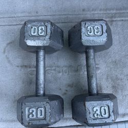 Pair Of 30 Lbs Hex Dumbbells 