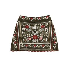 Blue Rain Womens XS Olive Green Embroidered Mini Skirt Boho Floral Folk Women’s