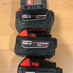 3 Milwaukee Battery’s 5.0M 18  And 1 4.0 M12