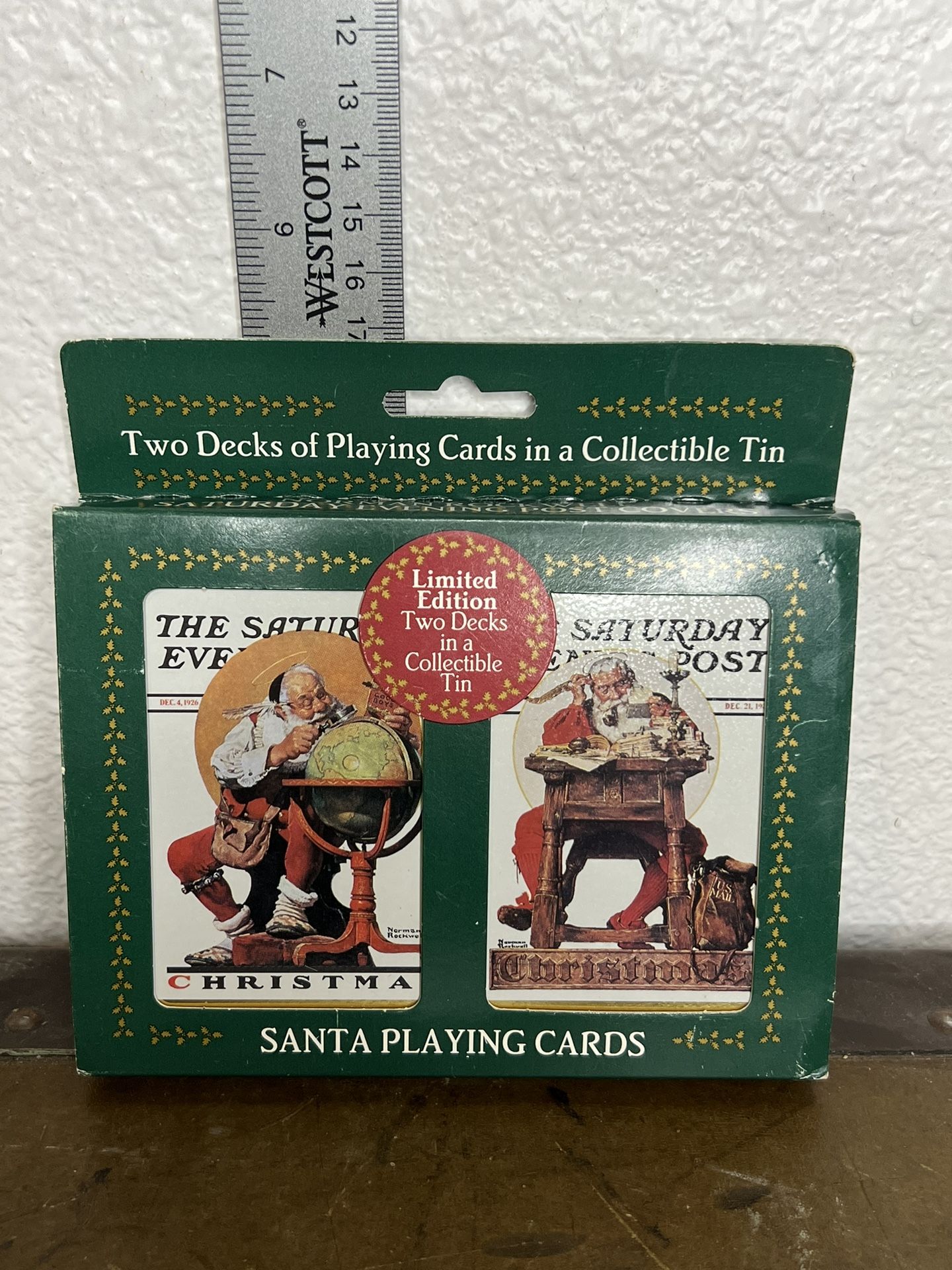 1996 Norman Rockwell Saturday Evening Post Santa Playing Cards Two Decks Tin NIB